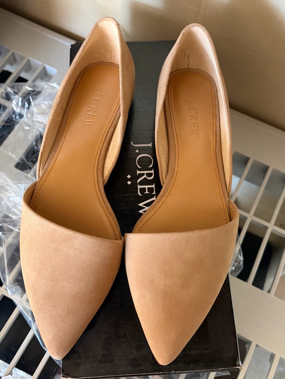 J. Crew Beige/Tan Pointed D'Orsay Suede Flats